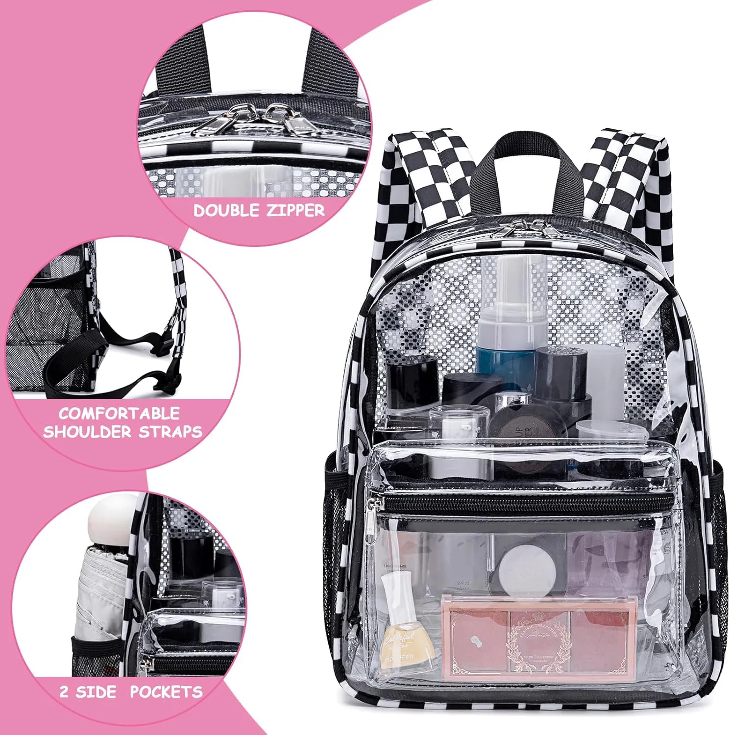 CAMTOP Clear Backpack for Stadium Events Approved 12x6x12 Small Clear Bag Mini Backpacks Purse for festival Concert Work