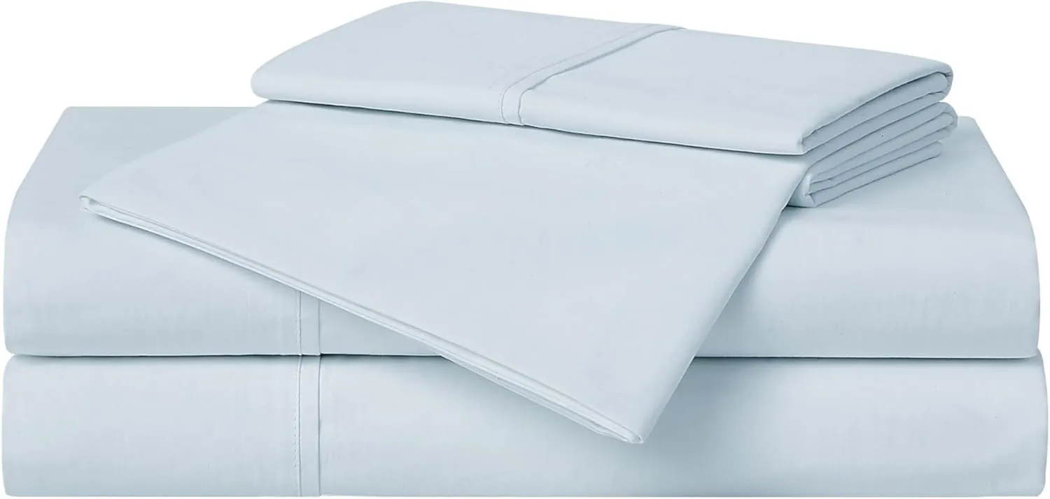 CANNON Solid Percale 200 Thread Count Sheet Sets Light Blue 100% Cotton 4-Piece Full Sheet Set, Solid Color Themed, Adult Bedding, Oeko-TEX Certified