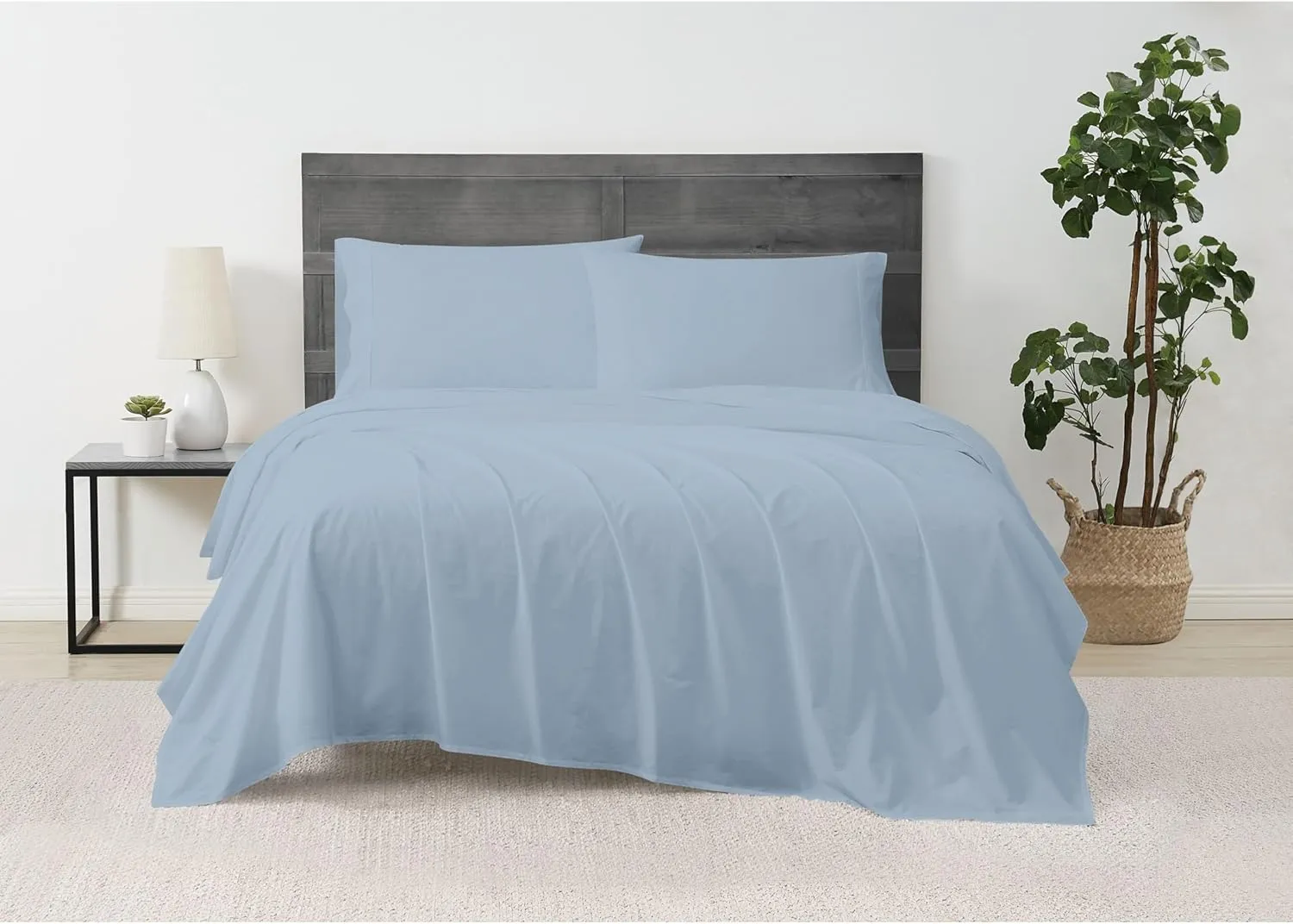 CANNON Solid Percale 200 Thread Count Sheet Sets Light Blue 100% Cotton 4-Piece Full Sheet Set, Solid Color Themed, Adult Bedding, Oeko-TEX Certified
