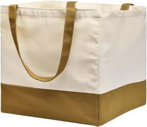 Canvas Reusable Grocery Bags Heavy Duty, 8.3 gal Foldable Large Canvas Tote Bag with Handles, Holds 60 lbs Canvas Shopping Bags & Washable Eco-friendly Bags with 5 Pockets, camel Off white 1 Bags