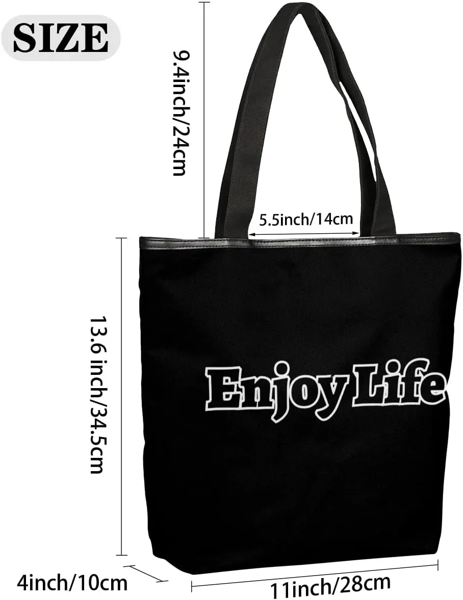 Canvas Tote Bag for Women Men Enjoy Life, Grey Canvas Handbag Shoulder Tote Bag