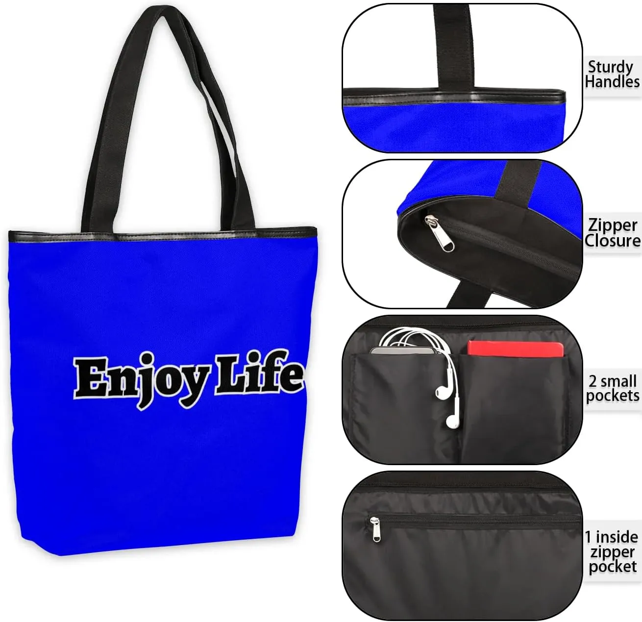 Canvas Tote Bag for Women Men Enjoy Life, Grey Canvas Handbag Shoulder Tote Bag