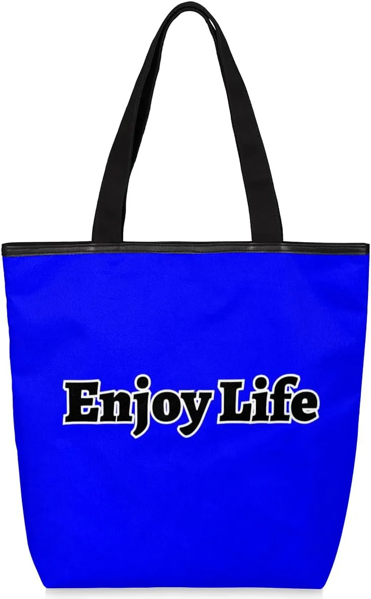 Canvas Tote Bag for Women Men Enjoy Life, Grey Canvas Handbag Shoulder Tote Bag
