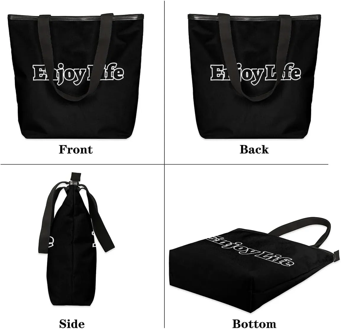 Canvas Tote Bag for Women Men Enjoy Life, Grey Canvas Handbag Shoulder Tote Bag