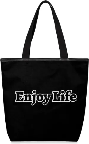 Canvas Tote Bag for Women Men Enjoy Life, Grey Canvas Handbag Shoulder Tote Bag