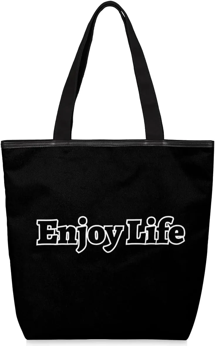 Canvas Tote Bag for Women Men Enjoy Life, Grey Canvas Handbag Shoulder Tote Bag