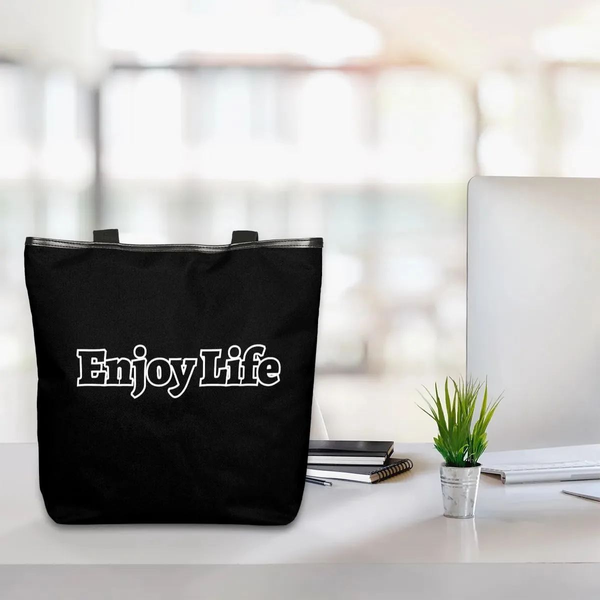 Canvas Tote Bag for Women Men Enjoy Life, Grey Canvas Handbag Shoulder Tote Bag