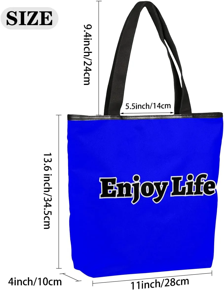 Canvas Tote Bag for Women Men Enjoy Life, Grey Canvas Handbag Shoulder Tote Bag