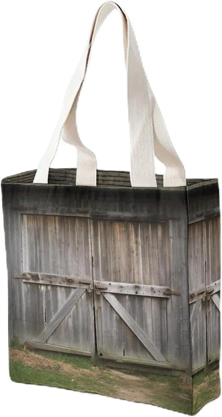 Canvas Tote Bag for Women Reusable Grocery Bag Old Barn Doors Shopping Bags Casual Shoulder Bag Handbag