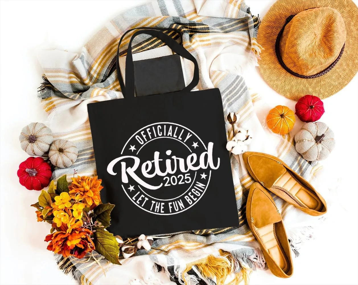 Canvas Tote Bag for Women Reusable Shoulder Shopping Bags Funny Retirement Gift Officially Retired Let The Fun Begin