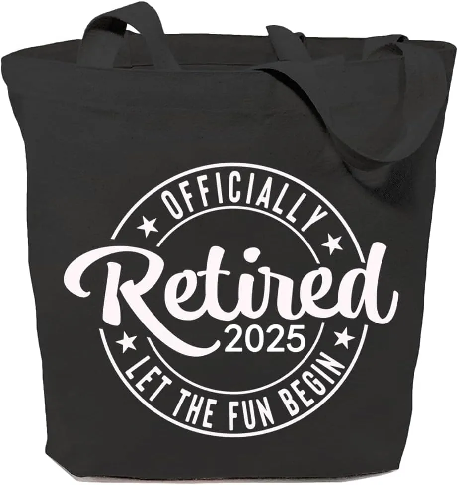Canvas Tote Bag for Women Reusable Shoulder Shopping Bags Funny Retirement Gift Officially Retired Let The Fun Begin