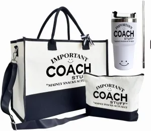 Canvas Tote Bag for Women With Zipper, 20 oz Stainless Steel Water Cup, Coach Travel Bag, Shopping Bag, Mothers Day Birthday