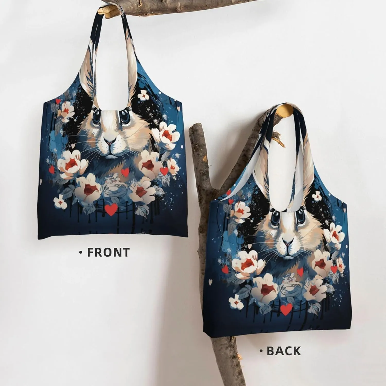 Canvas Tote Bag Lightweight Reusable Grocery Shopping Bag Blue and White Flowers Handbag for Women Men