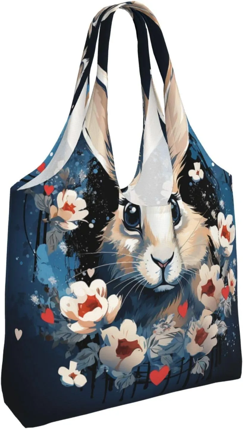 Canvas Tote Bag Lightweight Reusable Grocery Shopping Bag Blue and White Flowers Handbag for Women Men