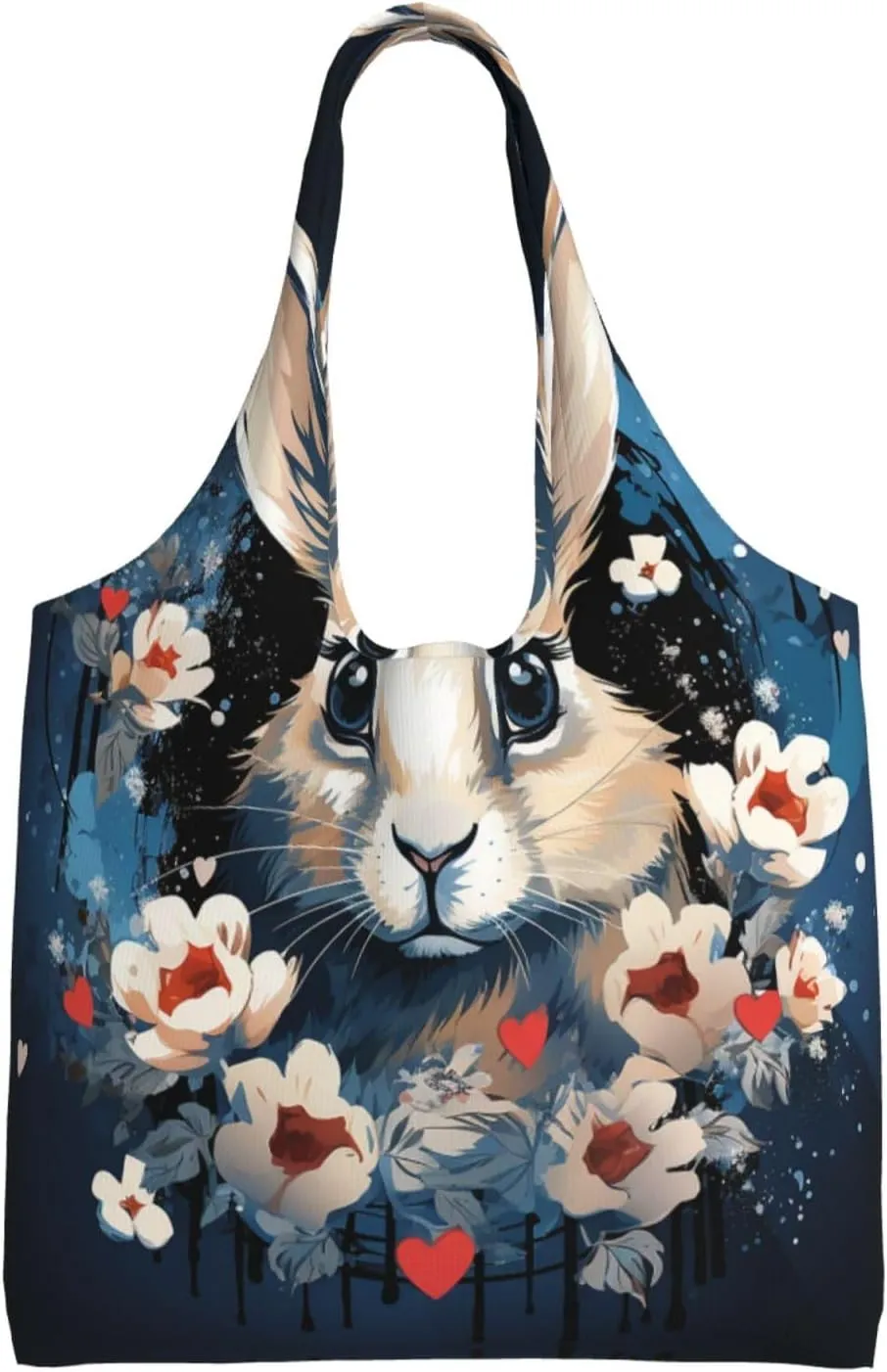 Canvas Tote Bag Lightweight Reusable Grocery Shopping Bag Blue and White Flowers Handbag for Women Men