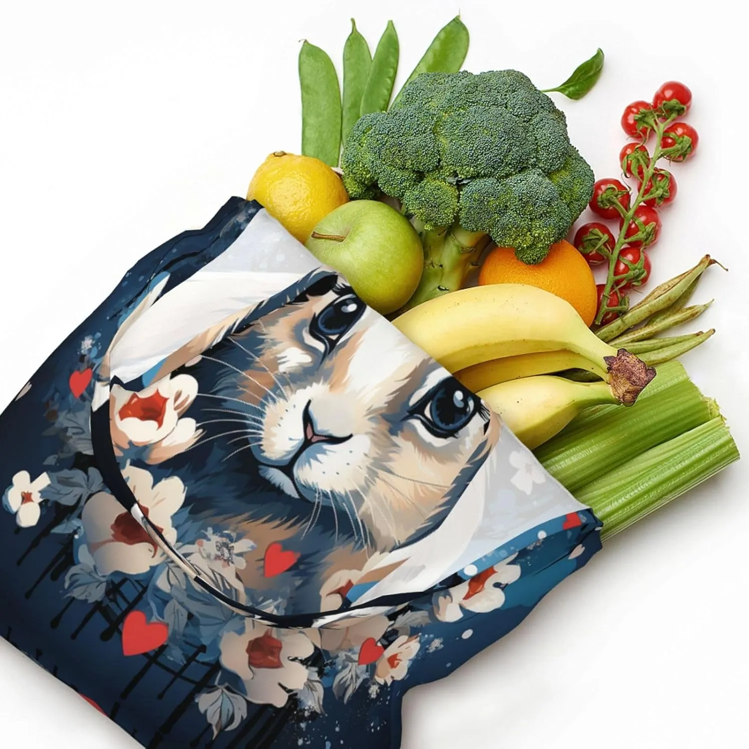 Canvas Tote Bag Lightweight Reusable Grocery Shopping Bag Blue and White Flowers Handbag for Women Men