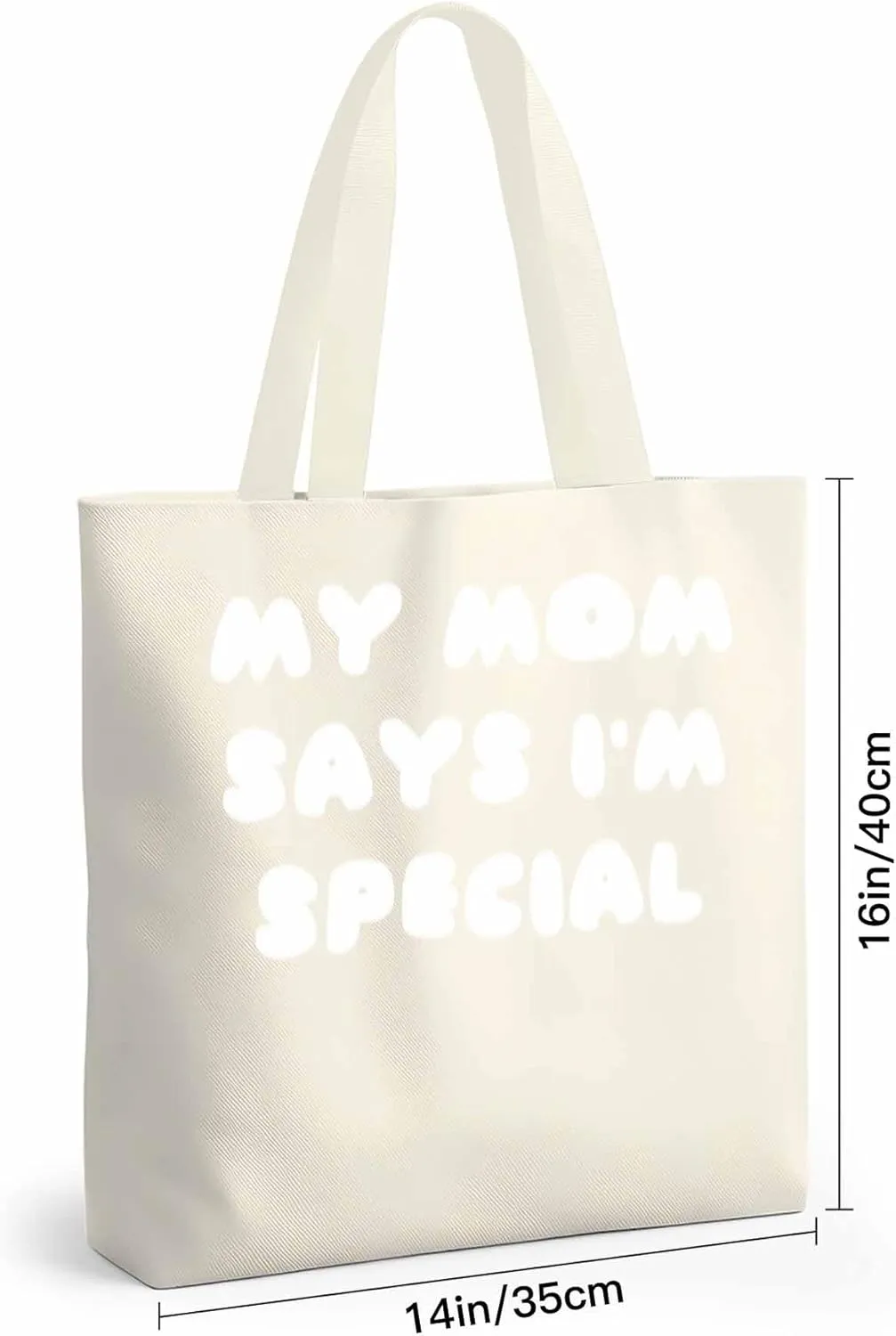 Canvas Tote Bag My Mom Says I'm Special Reusable Grocery Shopping Bags with Handle, Funny Words Large Canvas