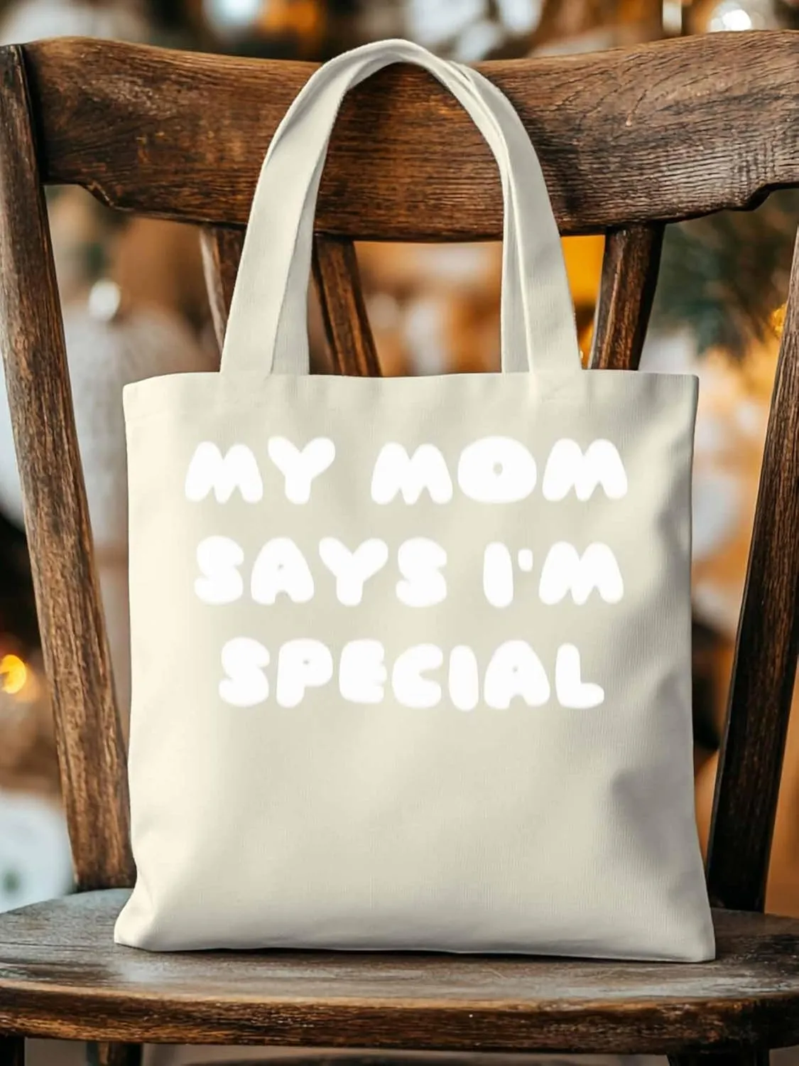 Canvas Tote Bag My Mom Says I'm Special Reusable Grocery Shopping Bags with Handle, Funny Words Large Canvas