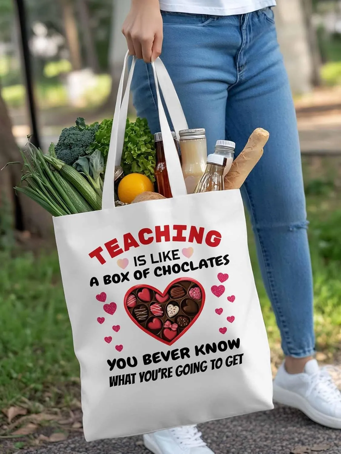 Canvas Tote Bag Romance Love Candy Reusable Grocery Shopping Bags with Handle, Inspirational Quote Large Canvas