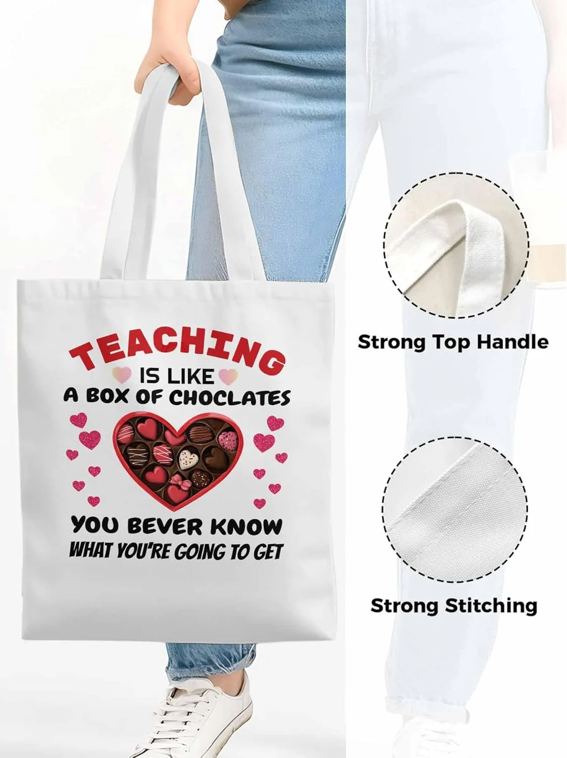 Canvas Tote Bag Romance Love Candy Reusable Grocery Shopping Bags with Handle, Inspirational Quote Large Canvas