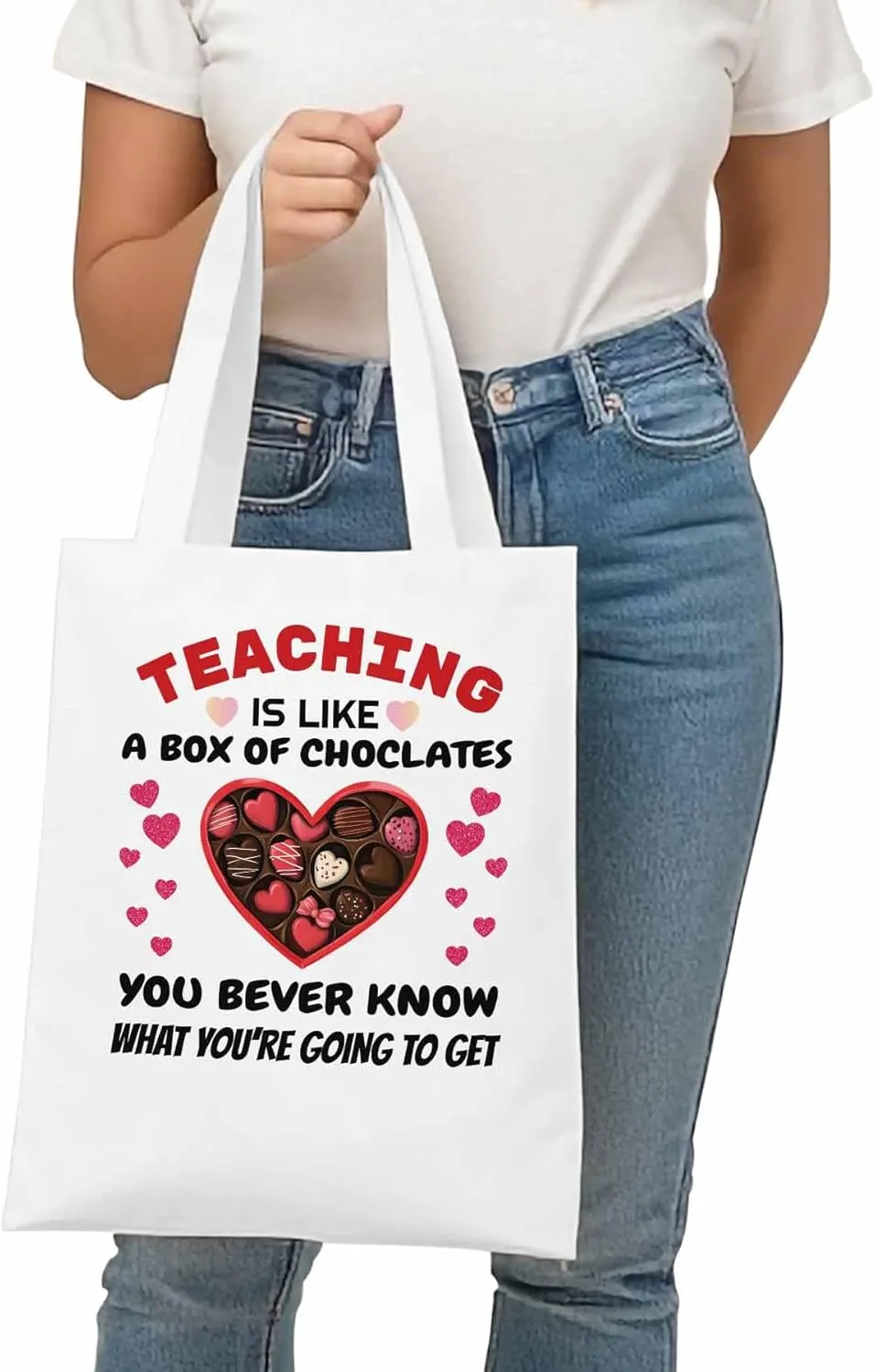 Canvas Tote Bag Romance Love Candy Reusable Grocery Shopping Bags with Handle, Inspirational Quote Large Canvas