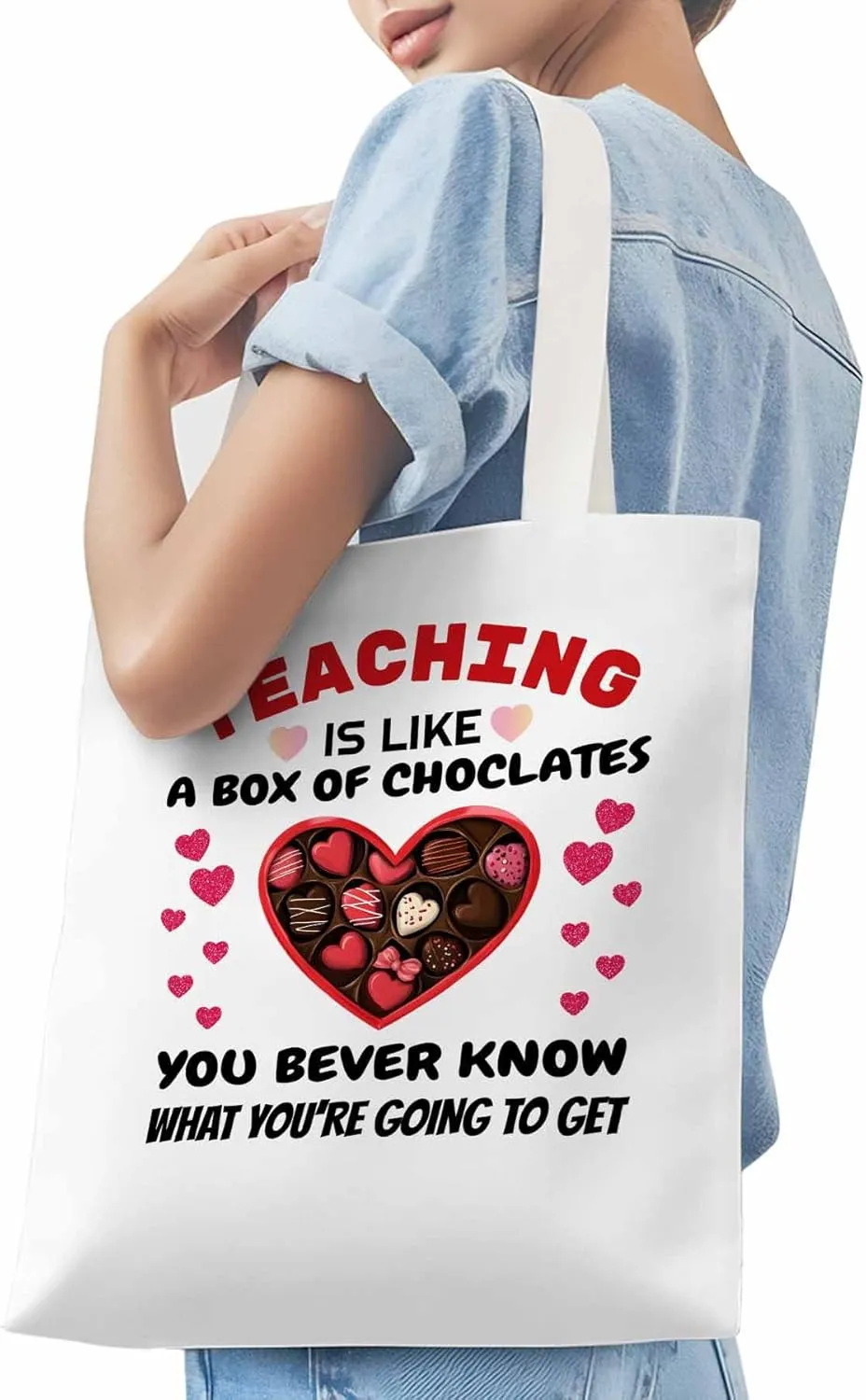 Canvas Tote Bag Romance Love Candy Reusable Grocery Shopping Bags with Handle, Inspirational Quote Large Canvas