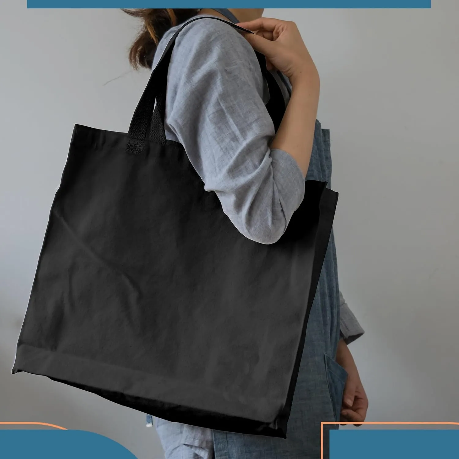 Canvas Tote Bag with Full Side and Bottom Gusset, Heavy Canvas Shopper, 15" H x 14" W x 4" G Tote Bag