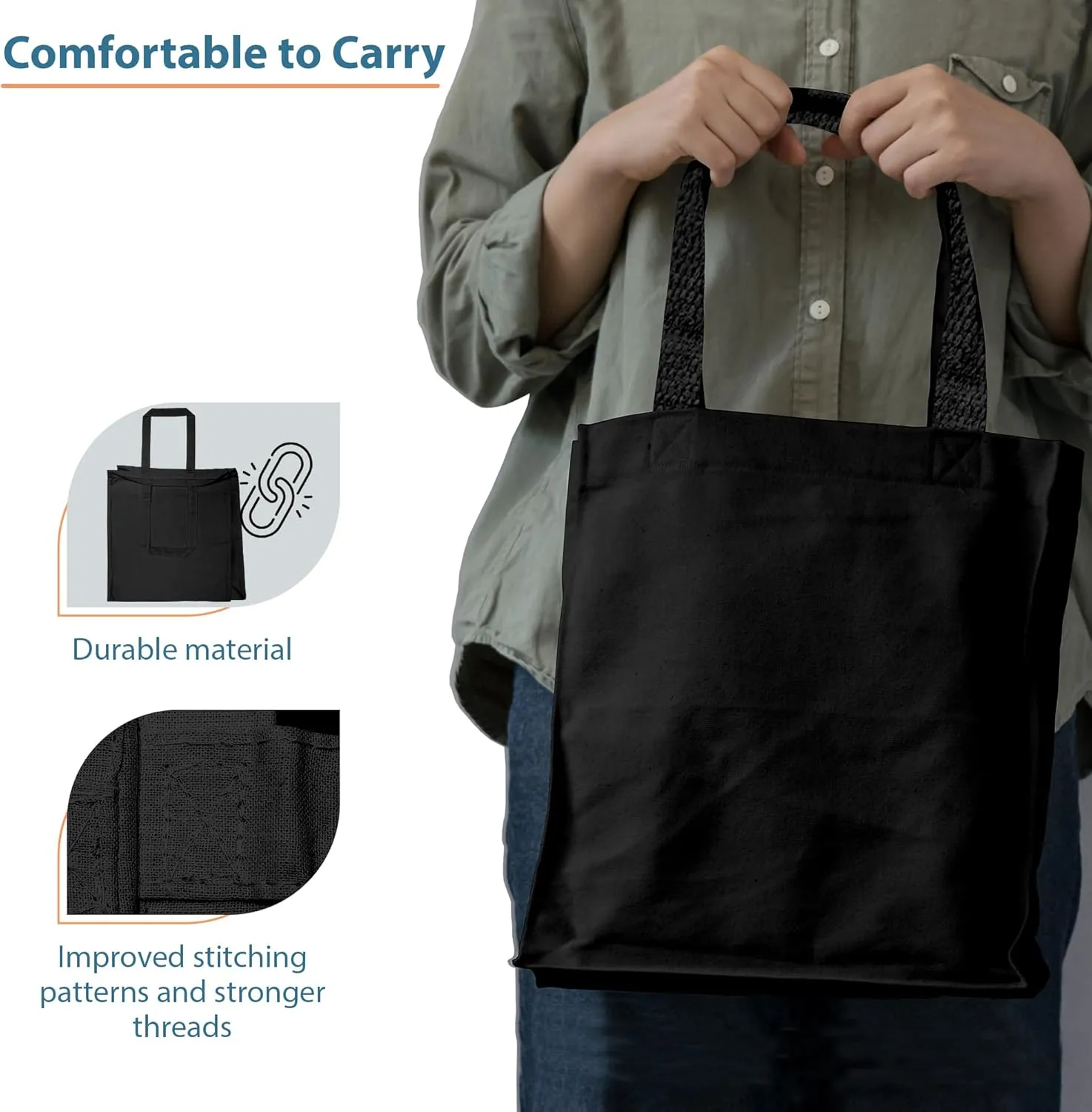 Canvas Tote Bag with Full Side and Bottom Gusset, Heavy Canvas Shopper, 15" H x 14" W x 4" G Tote Bag