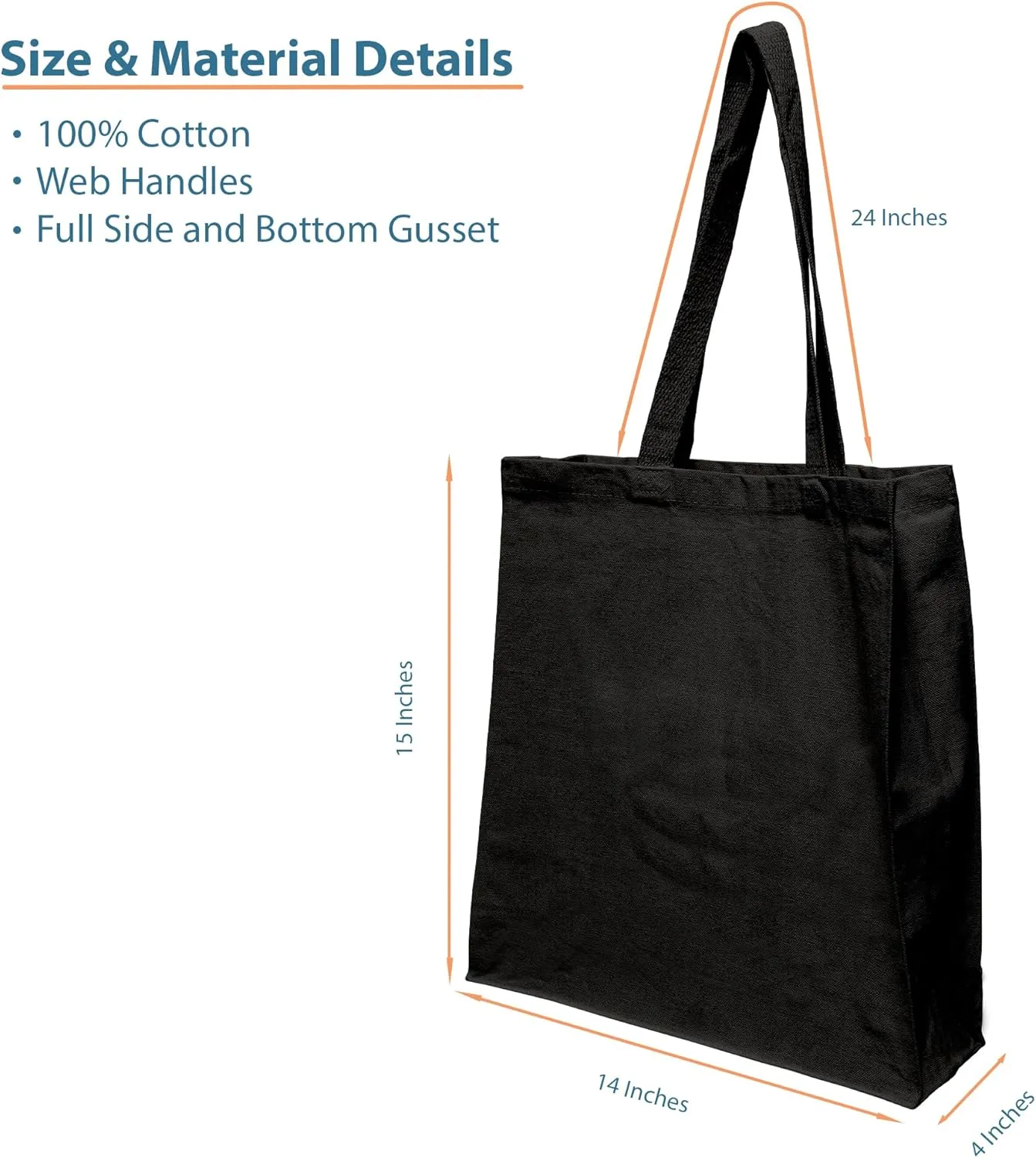 Canvas Tote Bag with Full Side and Bottom Gusset, Heavy Canvas Shopper, 15" H x 14" W x 4" G Tote Bag