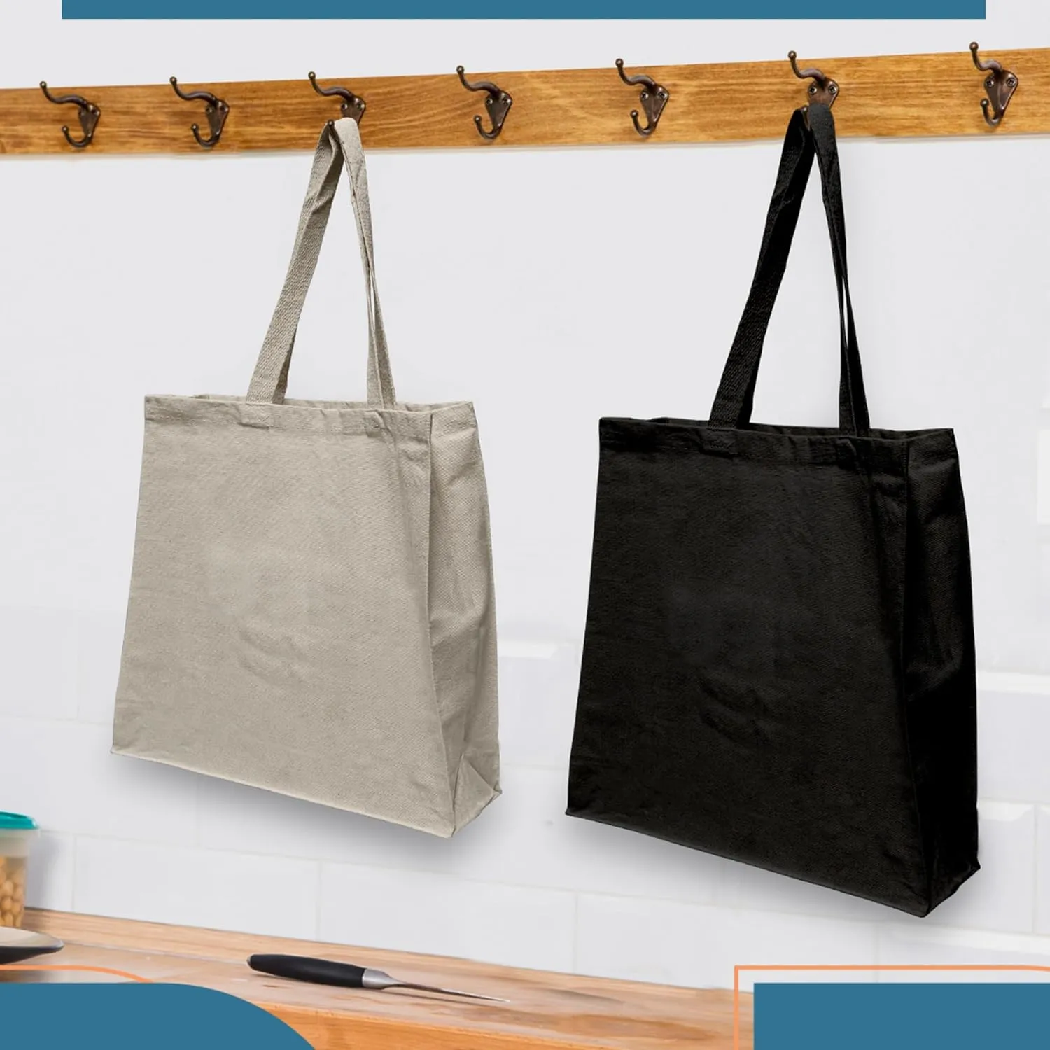 Canvas Tote Bag with Full Side and Bottom Gusset, Heavy Canvas Shopper, 15" H x 14" W x 4" G Tote Bag