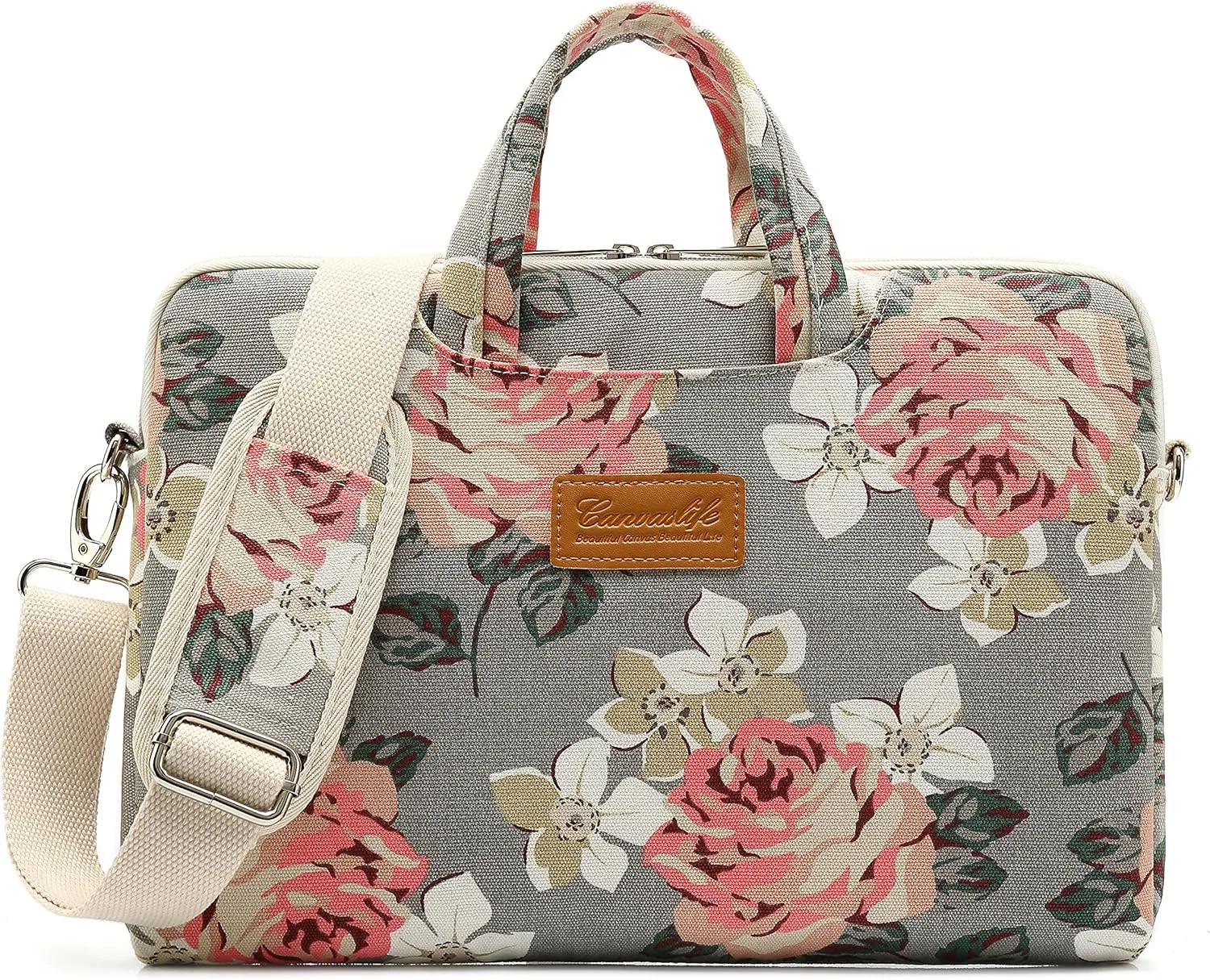 canvaslife Gray roses Patten Waterproof Laptop Shoulder Messenger Bag Case Sleeve for 12 Inch 13 Inch Laptop and Macbook Air Pro 11/12/13