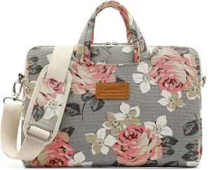 canvaslife Gray roses Patten Waterproof Laptop Shoulder Messenger Bag Case Sleeve for 12 Inch 13 Inch Laptop and Macbook Air Pro 11/12/13