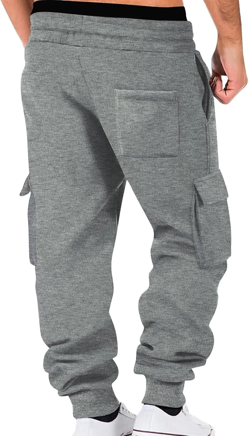 Cargo Pants for Men Elastic Waist Drawstring Sports Pants Multiple Pockets Joggers Athletic Workout Relaxed Fit