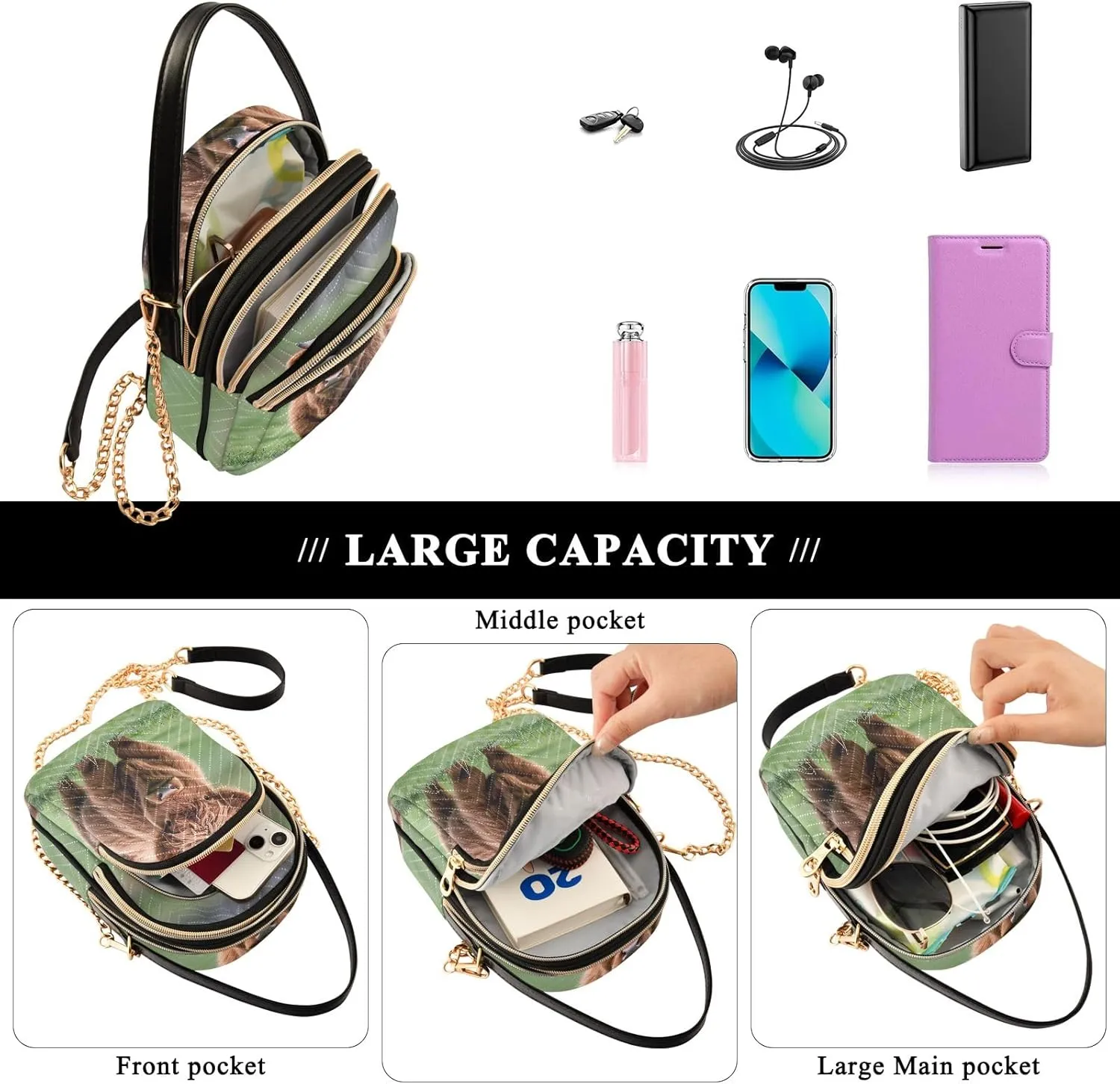 Cartoon Quilted Crossbody Bag Small Shoulder Purse Women's Handbags Phone Purse with Chain