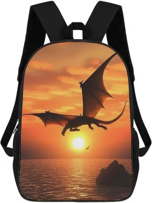 Casual Backpack for Men Women Waterproof Lightweight Daypack Travel Laptop Bag Sea Sunset Flying Dragon