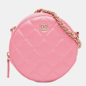 CC Quilted Lambskin Round Pearl Clutch with Chain