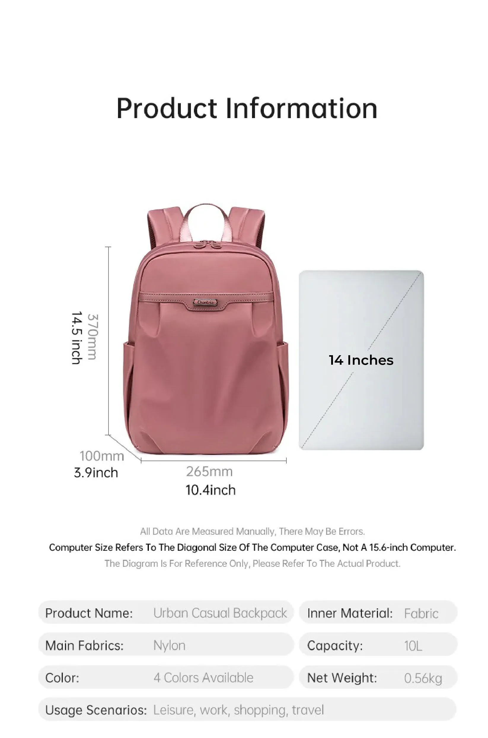 Chantria i-Charmz Women Laptop Backpack Business Travel Multi Compartment Easy Carry Trend (14'')