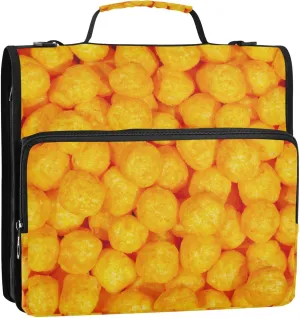 Cheese Balls Zipper Binder, 1.5 inch 3 Ring Binder Organizer Bag with Shoulder Strap and Handle, Multi-Pocket, 500 Sheet Capacity