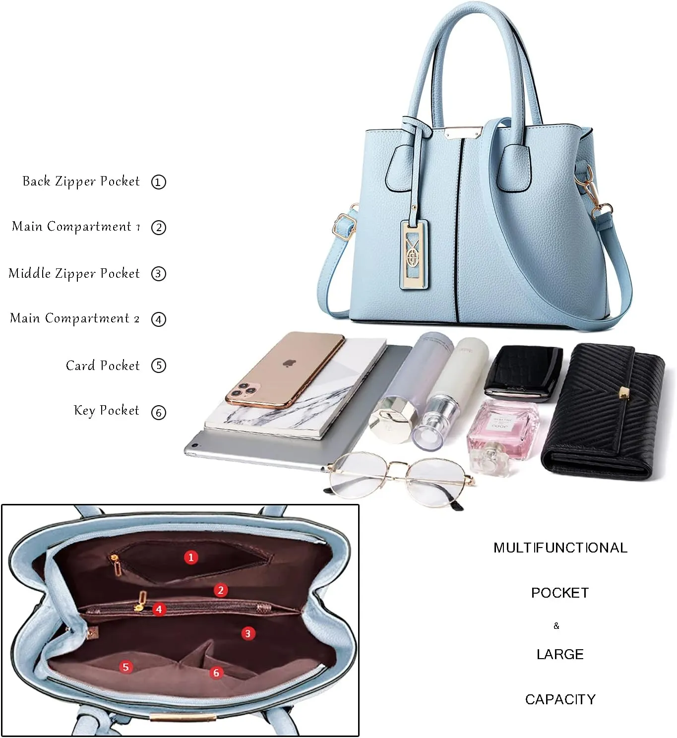 CHICAROUSAL Purses and Handbags for Women Leather Crossbody Bags Women's Tote Shoulder Bag