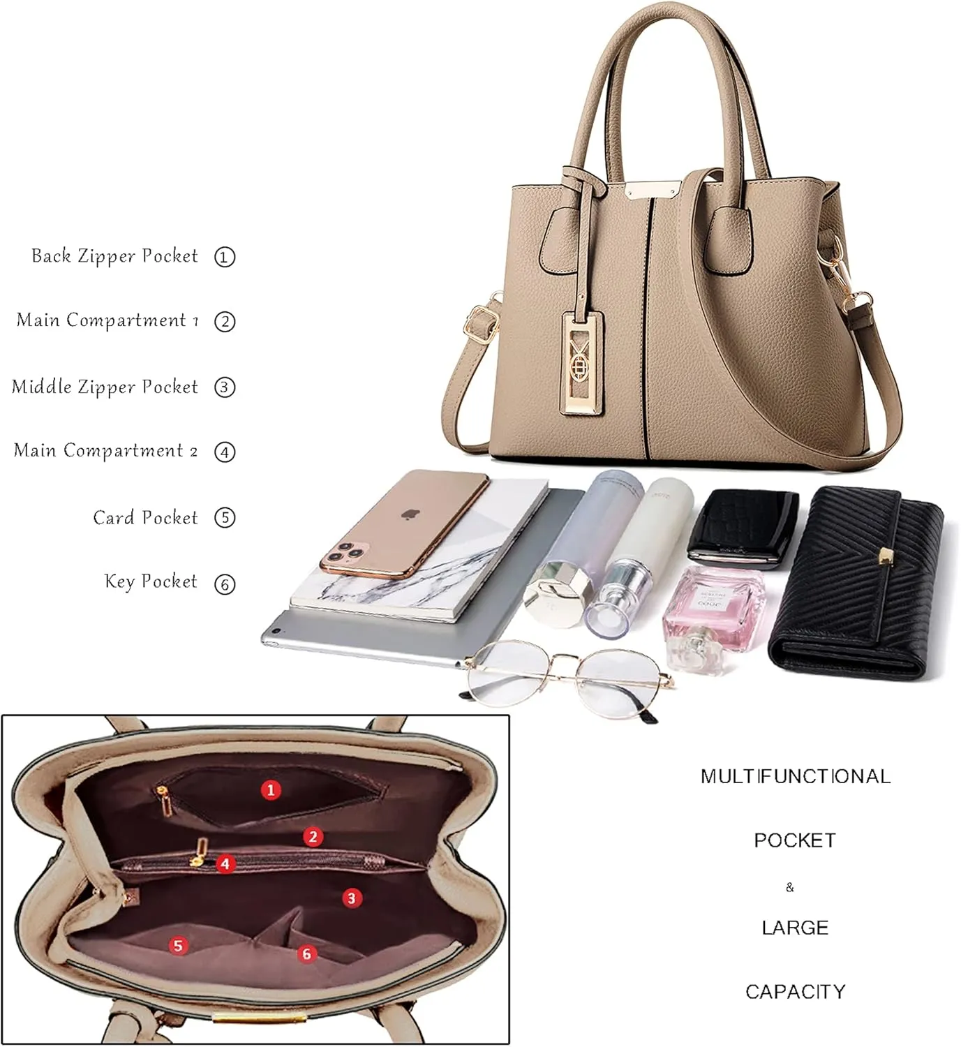 CHICAROUSAL Purses and Handbags for Women Leather Crossbody Bags Women's Tote Shoulder Bag