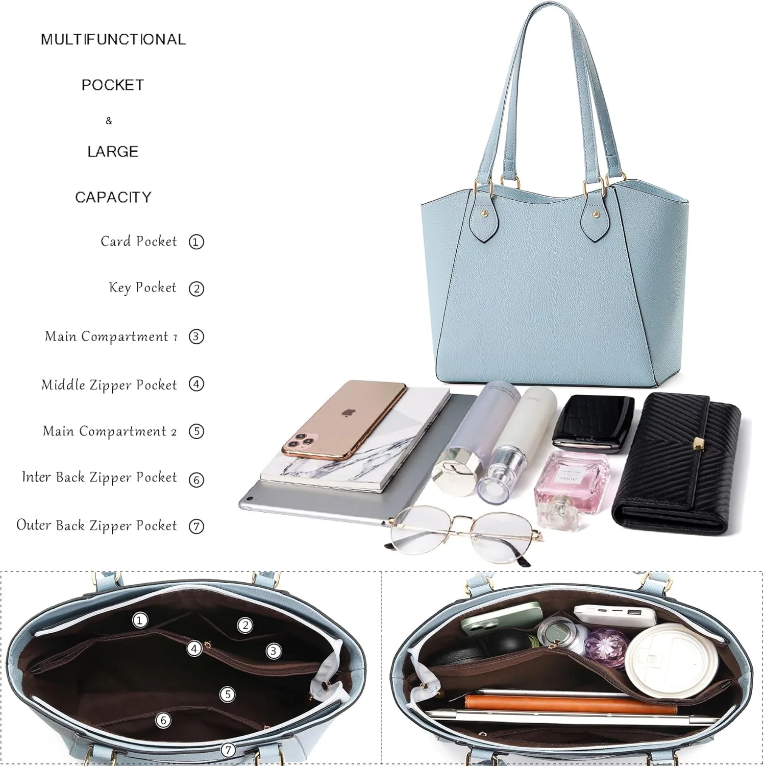 CHICAROUSAL Tote Bag for Women Large Handbags and Purses for Women PU Leather Womens Shoulder Bags