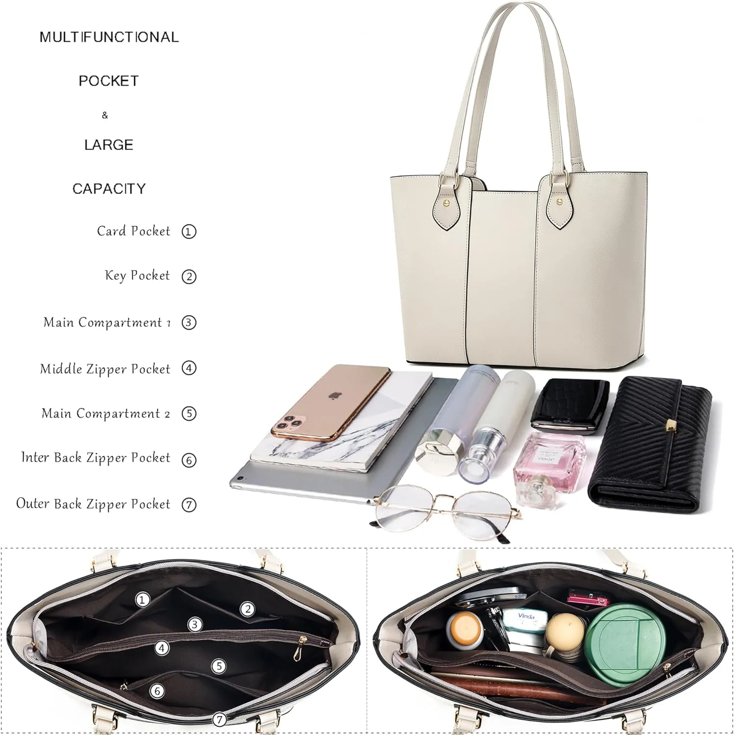 CHICAROUSAL Tote Bag for Women Large Handbags and Purses for Women PU Leather Womens Shoulder Bags