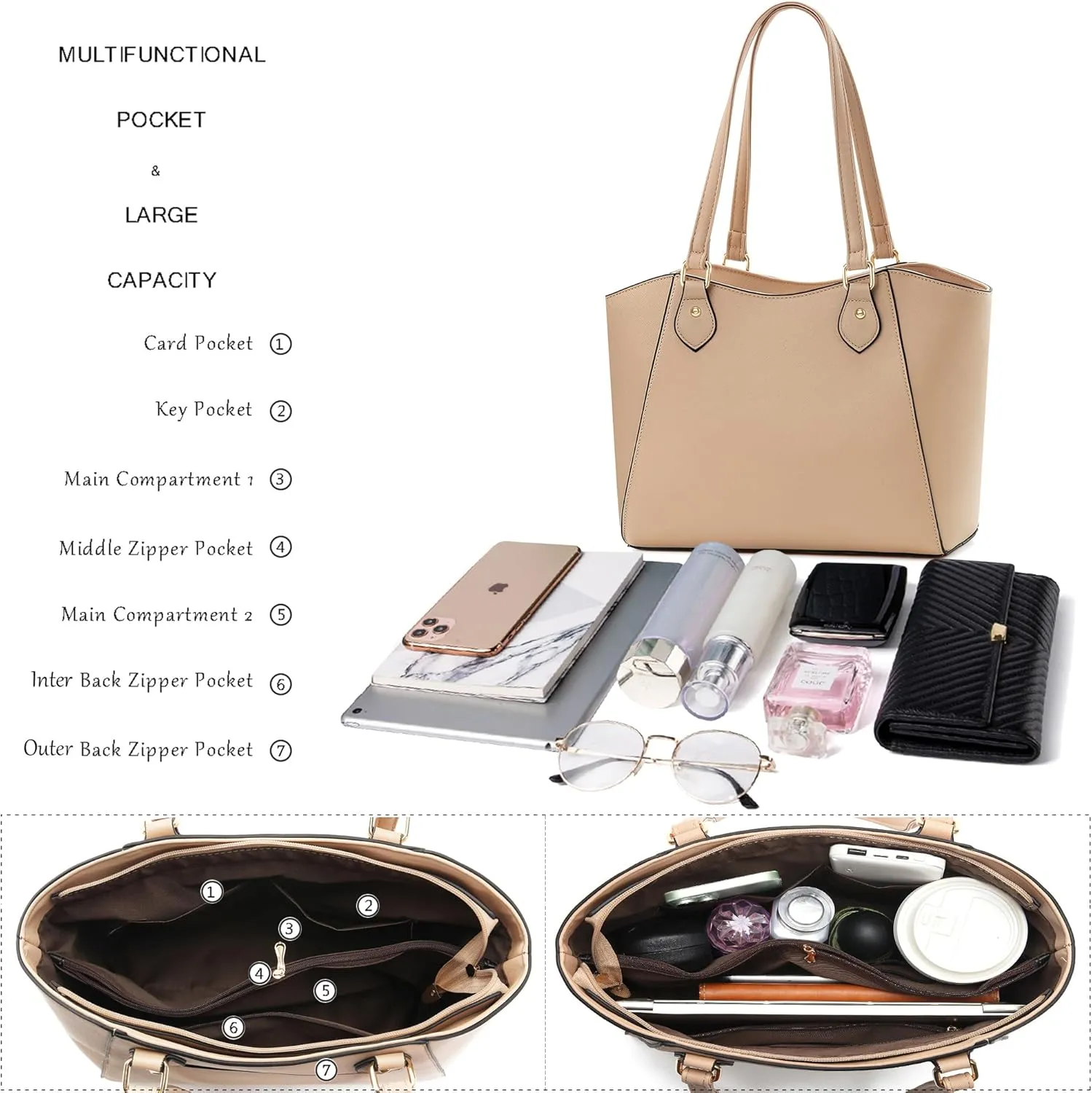 CHICAROUSAL Tote Bag for Women Large Handbags and Purses for Women PU Leather Womens Shoulder Bags