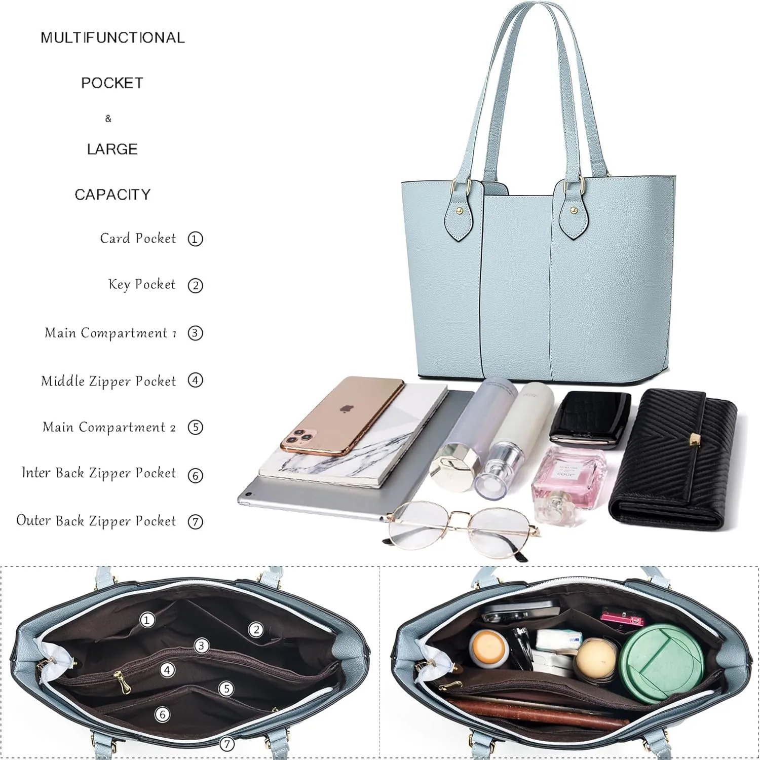 CHICAROUSAL Tote Bag for Women Large Handbags and Purses for Women PU Leather Womens Shoulder Bags