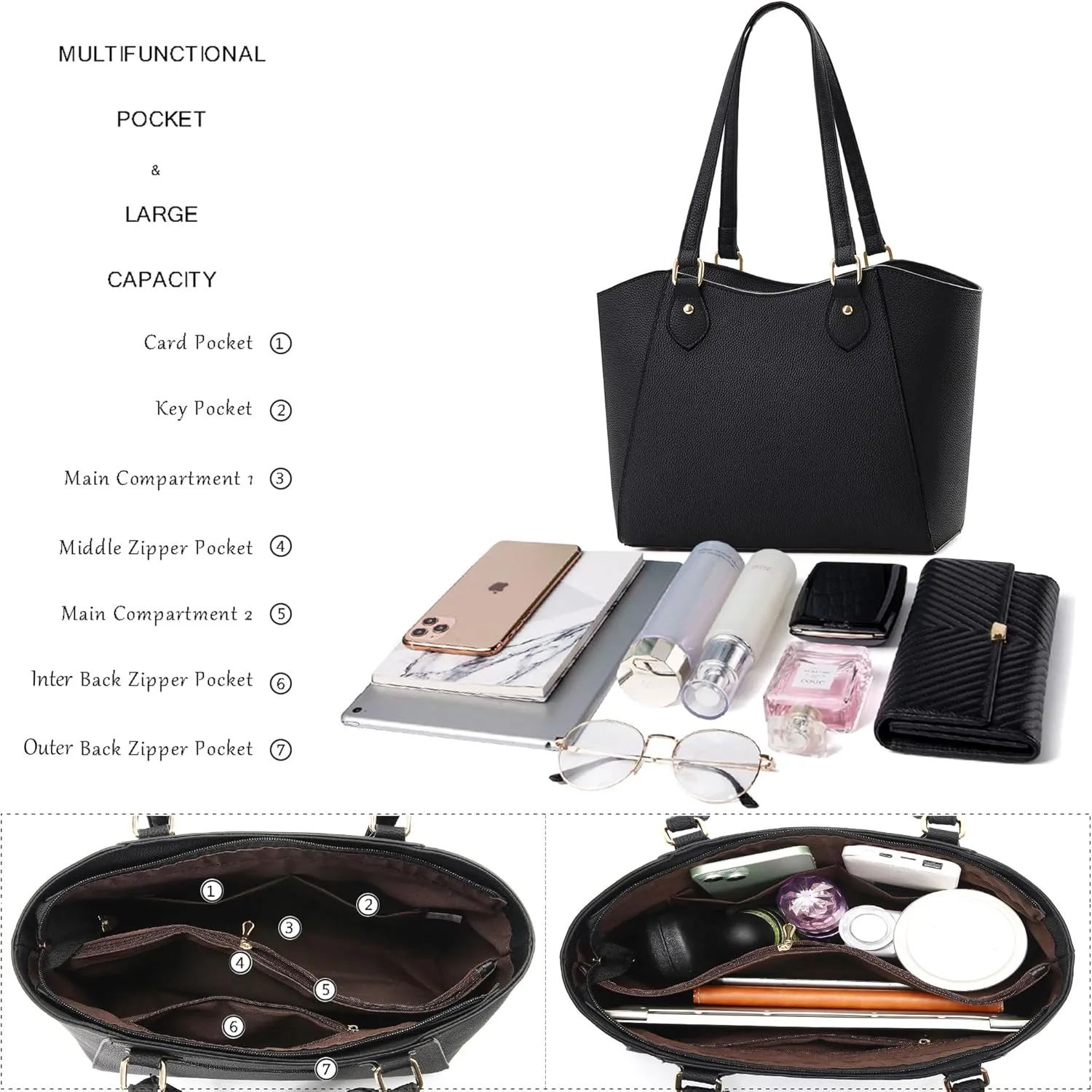 CHICAROUSAL Tote Bag for Women Large Handbags and Purses for Women PU Leather Womens Shoulder Bags