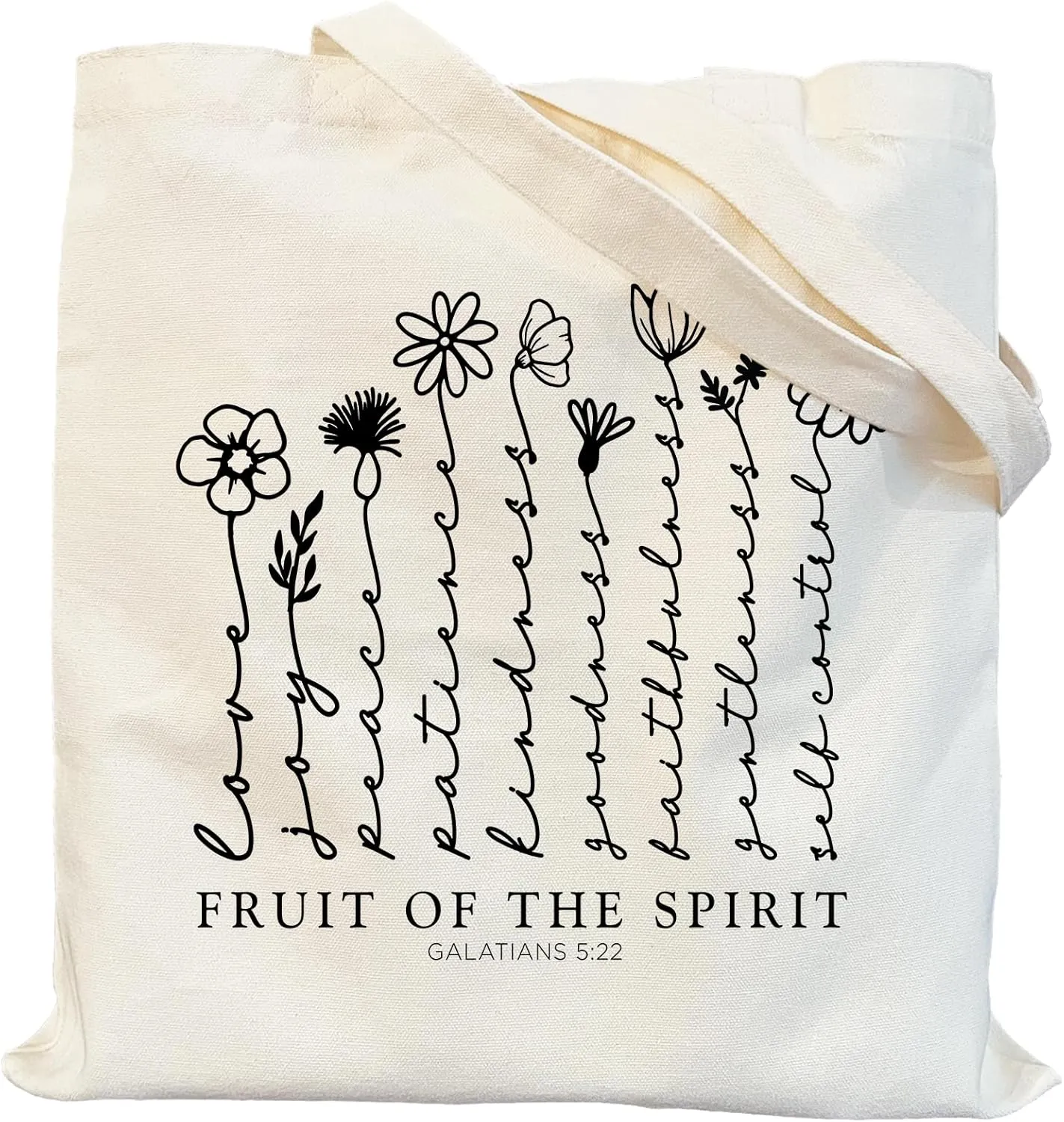 Christian Canvas Tote Bags for Women Cute Bible Flower Tote Bag with Interior Pockets Christian Gifts Church Bags Graphic Cotton Tote, Fruit Spirit, Medium