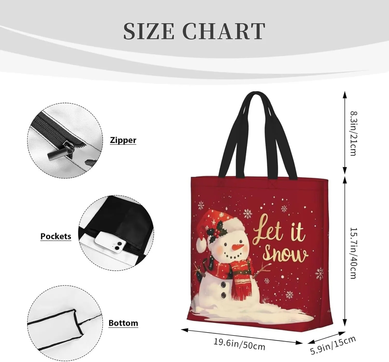 Christmas Tote Women's Travel Bag With Zipper - Large Beach Work Handbag