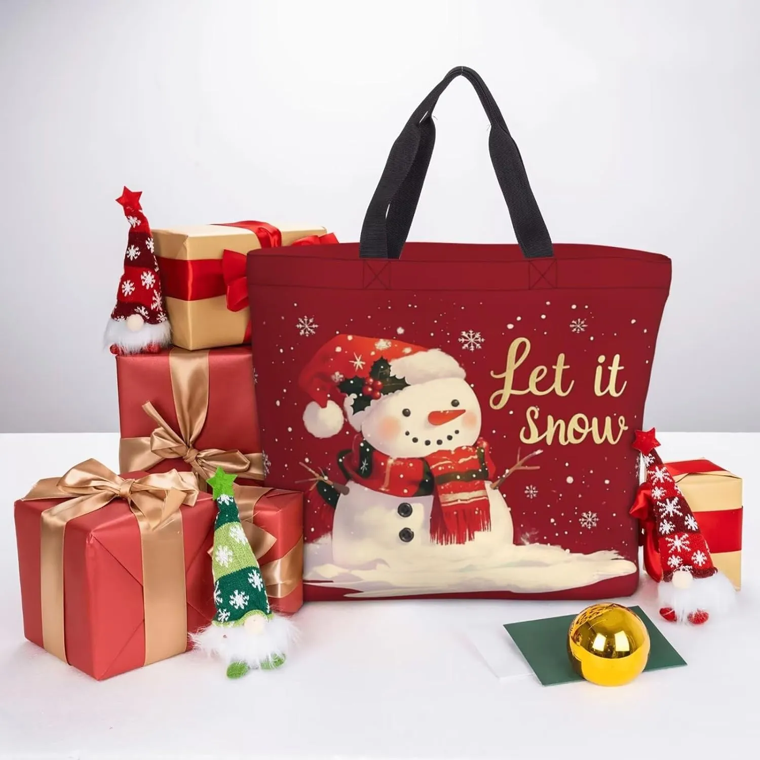 Christmas Tote Women's Travel Bag With Zipper - Large Beach Work Handbag