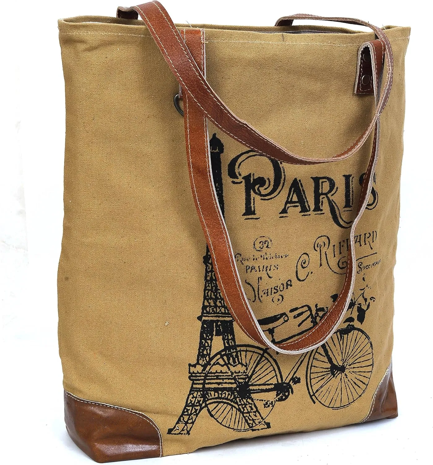 CLA Upcycled Canvas & Leather Handbag 16 Inch Height & Cowhide Tote Bag, Canvas Handbags for women