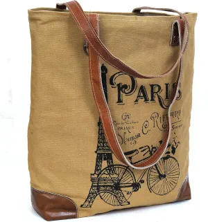 CLA Upcycled Canvas & Leather Handbag 16 Inch Height & Cowhide Tote Bag, Canvas Handbags for women